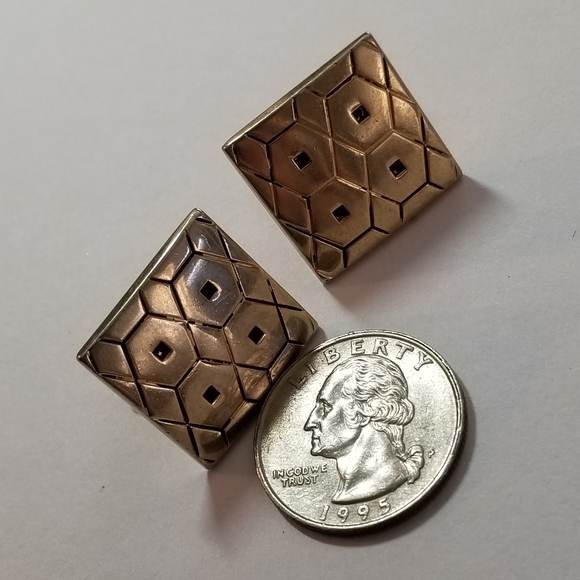Relisted -Vintage Swank cuff links gold tone square honey - Picture 6 of 7